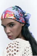 روسری ساتن چاپ شده زنانه آبی زارا-1