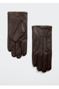 دستکش چرمی با آستر پشمی مردانه قهوه ای منگو-2