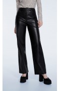 شلوار پارچه ای کروک ساختگی 5 جیبی چرم مصنوعی زنانه مشکی استرادیوریوس-3