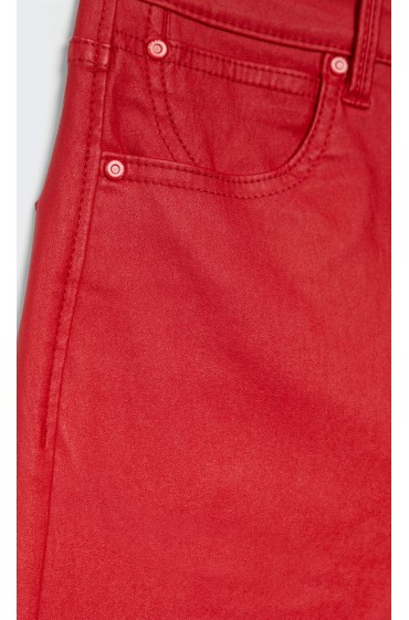 شلوار پارچه ای فاق بلند روکش دار زنانه قرمز استرادیوریوس