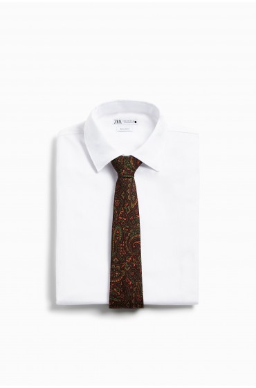 کراوات چاپی PAISLEY مردانه قهوه ای زارا-1