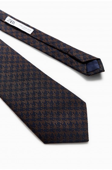 کراوات ژاکارد پشمی - ابریشمی مردانه آبی سرمه ای  زارا