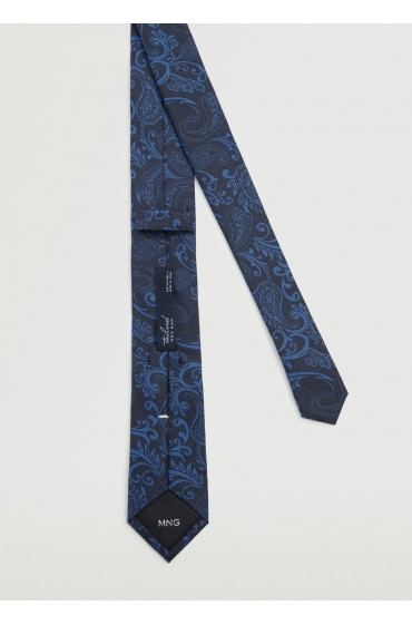 کراوات حریر چاپ پیزلی مردانه آبی سرمه ای منگو