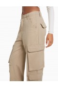 شلوار پارچه ای جیبدار جناغی با چند جیب قابل تنظیم زنانه شتری برشکا