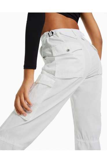 شلوار پارچه ای جیبدار راسته قابل تنظیم زنانه سفید برشکا