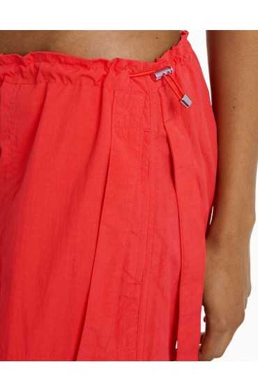 شلوار پارچه ای جیبدار نایلونی بنددار زنانه قرمز برشکا