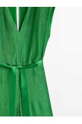 سرهمی پارچه ای ساتن چین دار با جزئیات کراوات زنانه سبز ماسیمودوتی