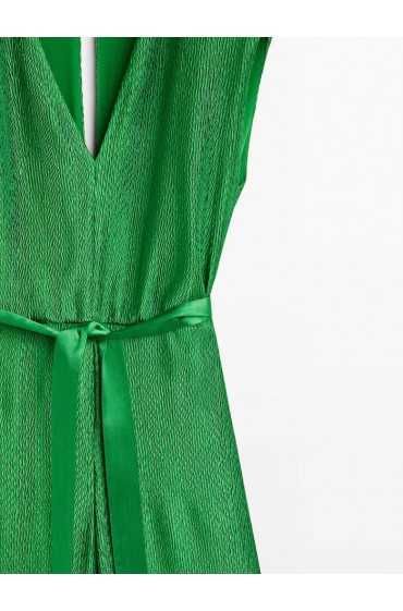 سرهمی پارچه ای ساتن چین دار با جزئیات کراوات زنانه سبز ماسیمودوتی