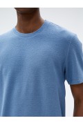 تیشرت بیسیک آستین کوتاه یقه خدمه آجدار نخی چاپ شده مردانه آبی  کوتون