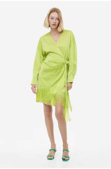 لباس شب ساتن منگوله دار زنانه سبز کپک زده اچ اند ام