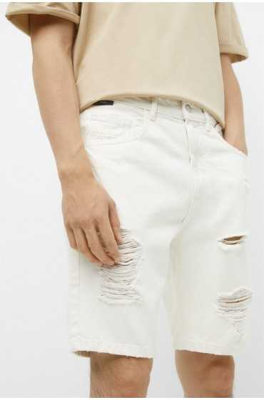 شلوارک جین زاپدار مردانه سفید پل اند بیر