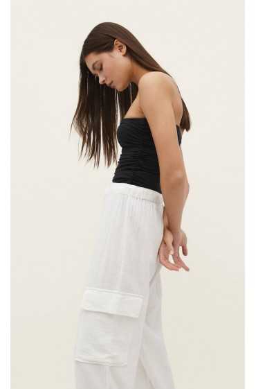 شلوار پارچه ای جیبدار زنانه سفید استرادیوریوس