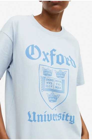 تیشرت اورسایز چاپ شده زنانه آبی روشن/دانشگاه آکسفورد اچ اند ام