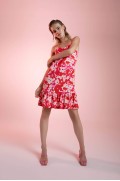 لباس شب میدی طرح گلدار با بند زنانه قرمز دیفکتو