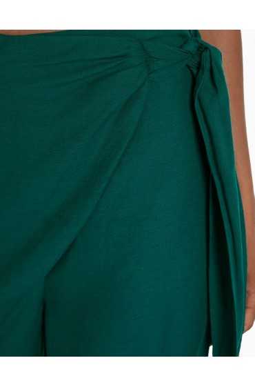 شلوار پارچه ای پک بندی ترکیبی کتان زنانه سبز برشکا