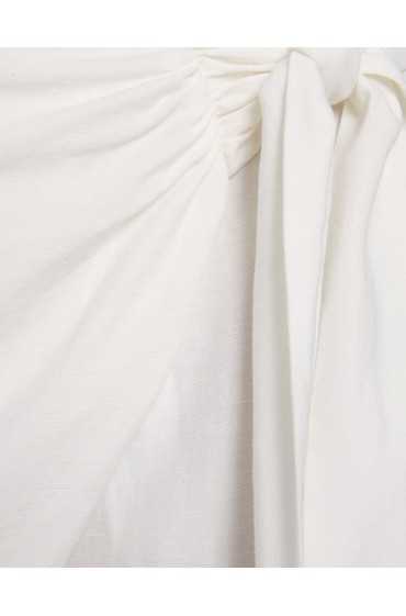 شلوار پارچه ای پک بندی ترکیبی کتان زنانه سفید برشکا