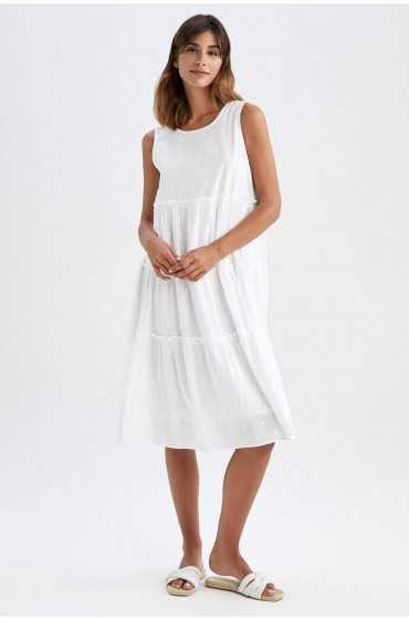 لباس شب آستین کوتاه ماکسی بدون آستین یقه خدمه A-Line زنانه سفید دیفکتو