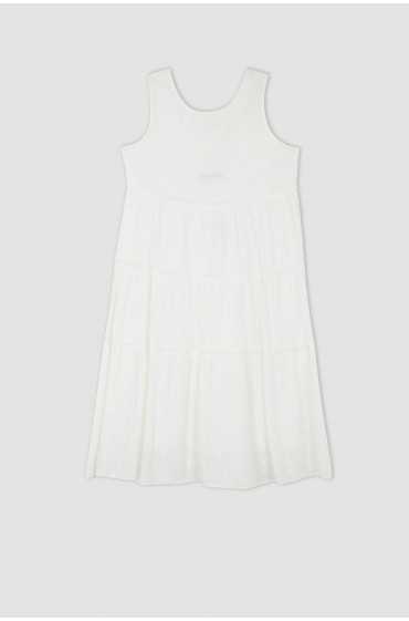 لباس شب آستین کوتاه ماکسی بدون آستین یقه خدمه A-Line زنانه سفید دیفکتو