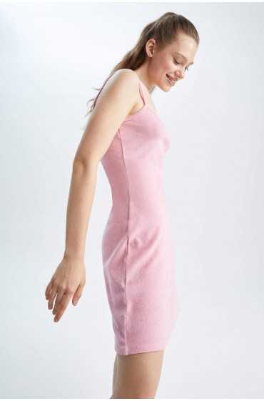 لباس شب کوتاه نخی با بند A-Line زنانه رنگ صورتی دیفکتو