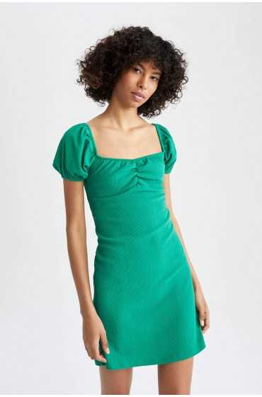 لباس شب کوتاه آستین کوتاه یقه مربعی زنانه سبز دیفکتو