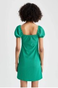 لباس شب کوتاه آستین کوتاه یقه مربعی زنانه سبز دیفکتو