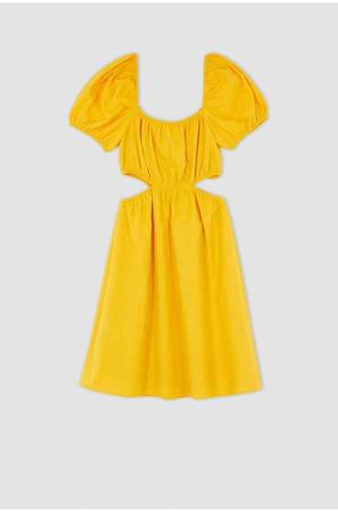 لباس شب کوتاه آستین کوتاه پوپلین یقه A-Line Sweetheart 100% نخی زنانه رنگ زرد دیفکتو
