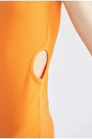 لباس شب کوتاه بدون آستین با یقه بادیکن خنک با برش دقیق زنانه نارنجی دیفکتو