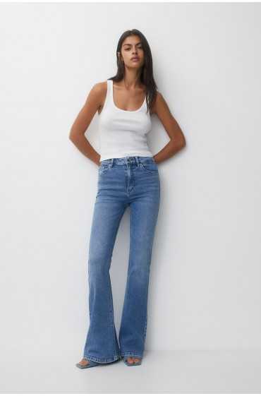 شلوار جین فاق بلند گشاد زنانه آبی متوسط پل اند بیر