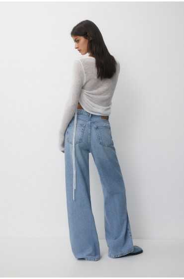 شلوار جین گشاد فاق بلند زنانه آبی متوسط پل اند بیر