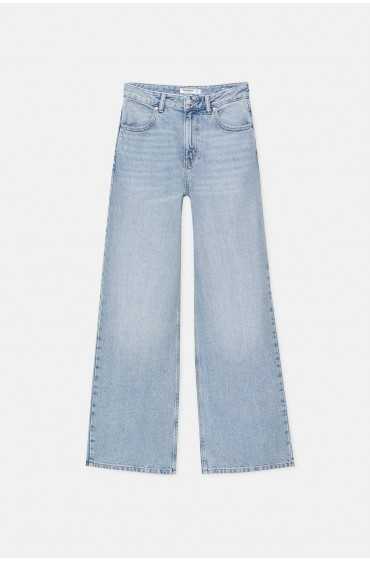 شلوار جین گشاد فاق بلند زنانه آبی متوسط پل اند بیر