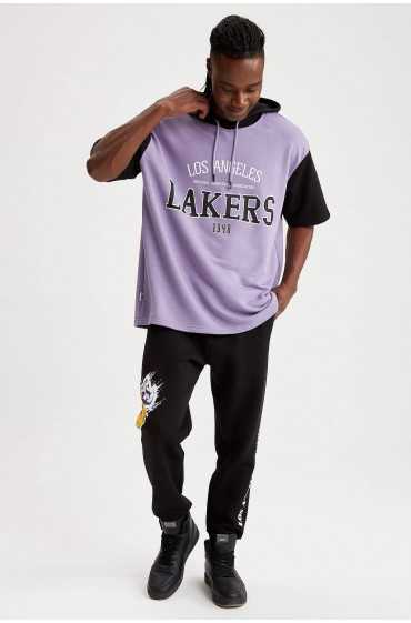DeFactoFit NBA لس آنجلس لیکرز دارای مجوز Oversize Fit Hoodie مردانه رنگ بنفش  دیفکتو