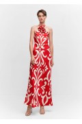 لباس شب هالتر با جزئیات گل زنانه قرمز منگو