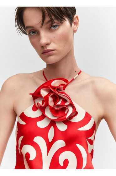 لباس شب هالتر با جزئیات گل زنانه قرمز منگو