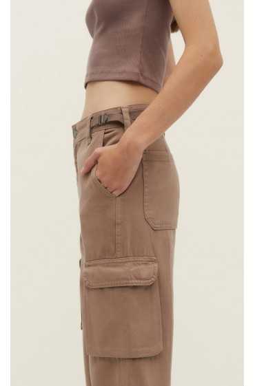 شلوار پارچه ای جیبدار دور کمر قابل تنظیم زنانه شتری استرادیوریوس