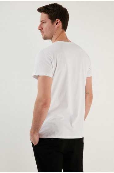 تیشرت با یقه 100% نخی 541 ENJOY چاپ شده مردانه سفید  ال سی وایکیکی
