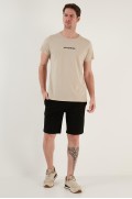 تیشرت با یقه 100% نخی 541WIND چاپ شده مردانه رنگ بژ  ال سی وایکیکی