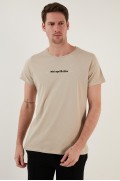 تیشرت با یقه 100% نخی 541WIND چاپ شده مردانه رنگ بژ  ال سی وایکیکی