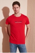 تی‌شرت با یقه 100% نخی 541 ENJOY چاپ شده مردانه قرمز  ال سی وایکیکی