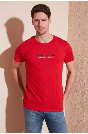 تی‌شرت با یقه 100% نخی 541 ENJOY چاپ شده مردانه قرمز  ال سی وایکیکی