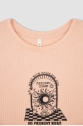 تیشرت آستین کوتاه چاپ شده با یقه خدمه زنانه رنگ صورتی دیفکتو