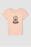 تیشرت آستین کوتاه چاپ شده با یقه خدمه زنانه رنگ صورتی دیفکتو