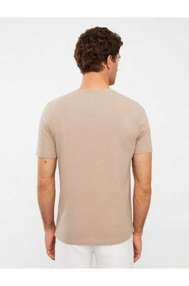 تیشرت مردانه یقه کوتاه با چاپ آستین کوتاه مردانه رنگ بژ  ال سی وایکیکی