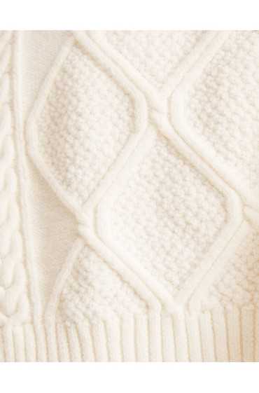 شلوار پارچه ای دم گشاد با کابل کشباف زنانه سفید برشکا-5