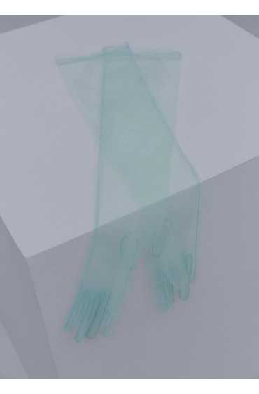 دستکش های بلند ساخته شده از پارچه توری زنانه آبی آسمانی منگو
