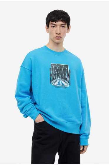 سویشرت چاپ شده با فیت راحت مردانه آبی/ هارلم اچ اند ام