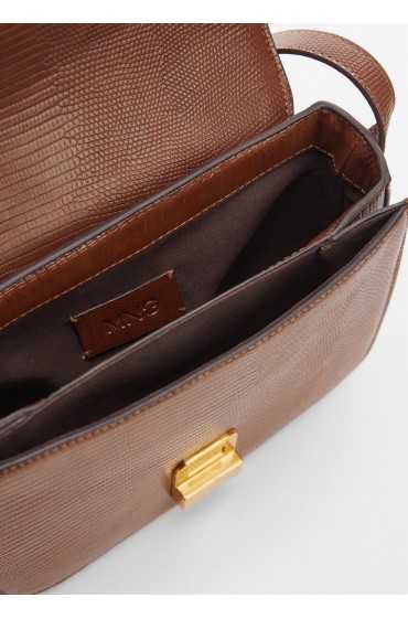 کیف دوشی فلپ طرح دار از پوست کروکودیل زنانه قهوه ای منگو