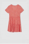 لباس شب گلدار یقه هفت با جزئیات فلونس زنانه قرمز دیفکتو