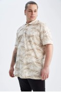 تیشرت شانه دار نخی با طرح پولو سایز معمولی مردانه رنگ بژ  دیفکتو
