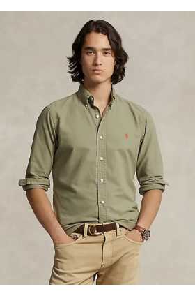 پیراهن آکسفورد کاستم فیت نخی خاکی مردانه رالف رولن