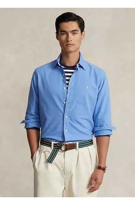 پیراهن آکسفورد کاستم فیت نخی آبی آسمانی مردانه رالف رولن